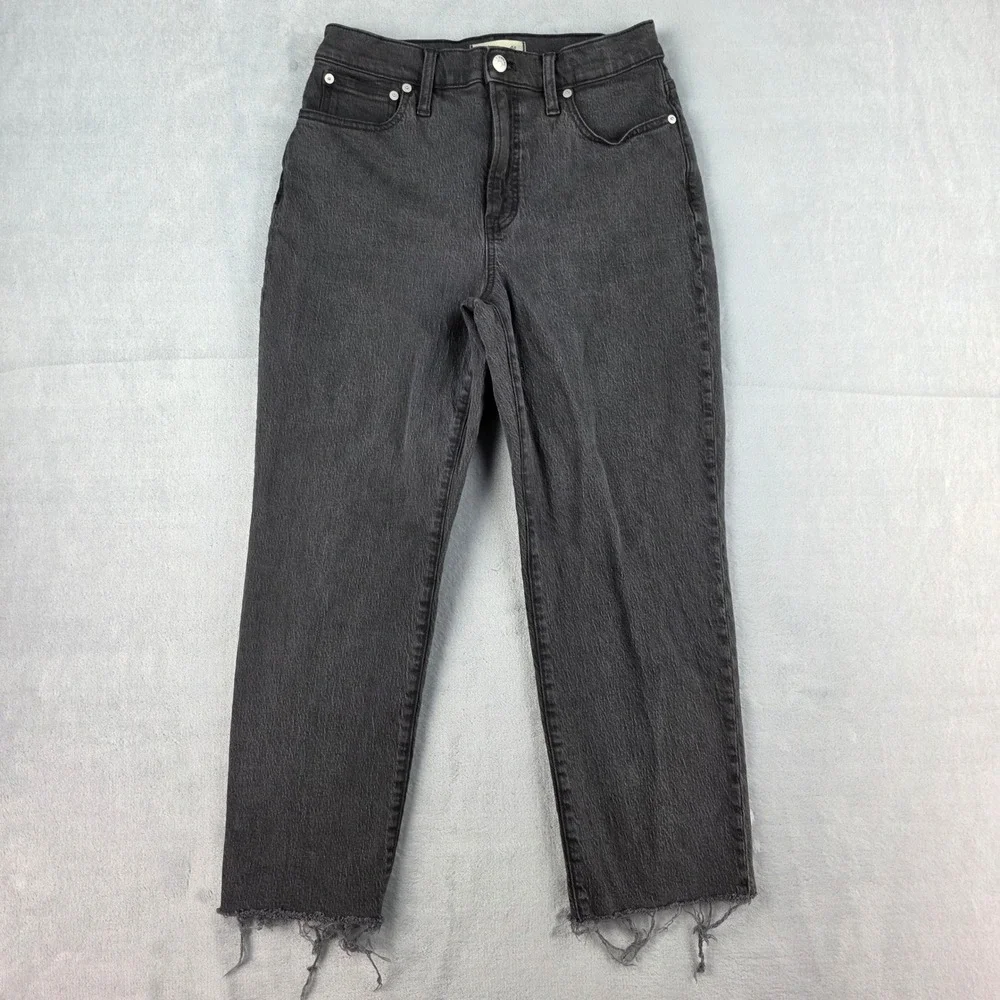 Madewell The Perfect Vintage Straight Jean 28P Washed‎ Black High Rise Raw Hem